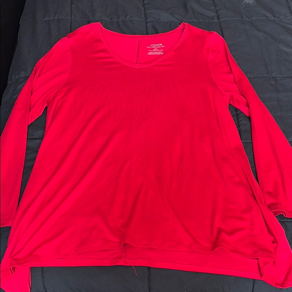 Chico’s size 2 asymmetrical Women's Red Long Sleeve blouse tunic